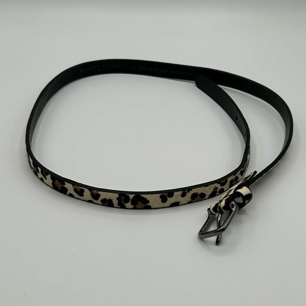 Banana Republic Leopard Calf Hair Skinny Belt Set 2 Genuine Leather XS Neutral